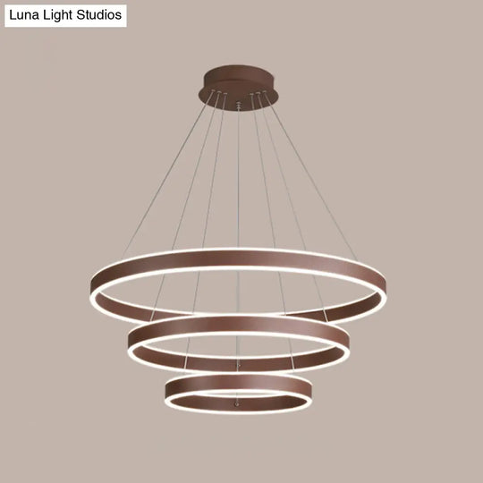 Led Acrylic Hoop Shaped Pendant Chandelier For Living Room - Simplicity Brown 1/2/3-Tiered Design