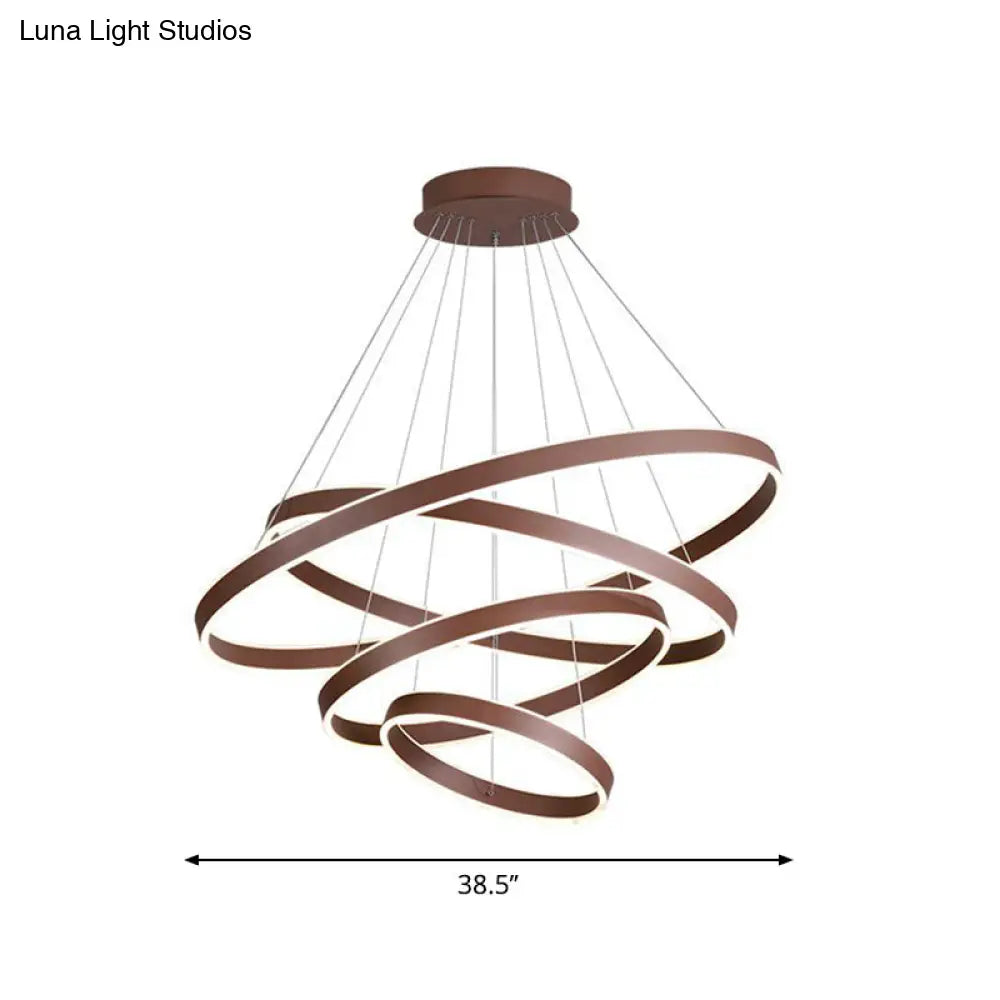 Led Acrylic Hoop Shaped Pendant Chandelier For Living Room - Simplicity Brown 1/2/3-Tiered Design