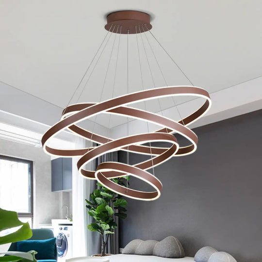 Led Acrylic Hoop Shaped Pendant Chandelier For Living Room - Simplicity Brown 1/2/3-Tiered Design /