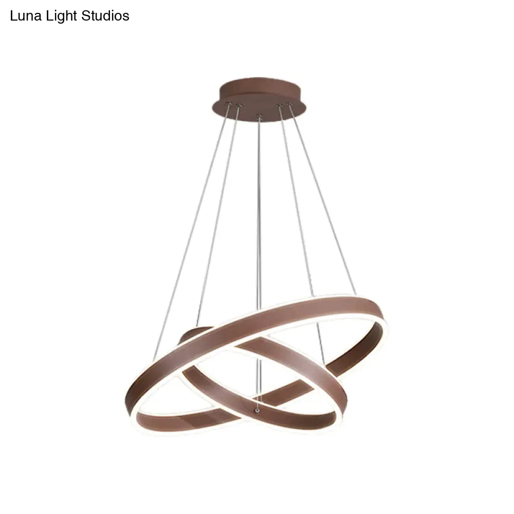 Led Acrylic Hoop Shaped Pendant Chandelier For Living Room - Simplicity Brown 1/2/3-Tiered Design