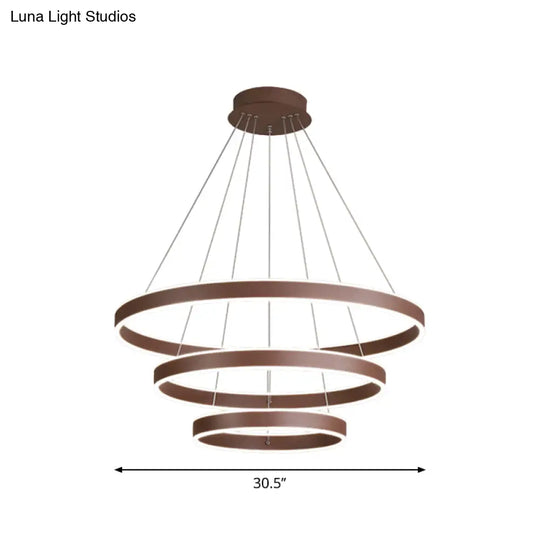 Led Acrylic Hoop Shaped Pendant Chandelier For Living Room - Simplicity Brown 1/2/3-Tiered Design