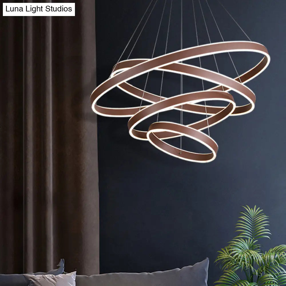 Led Acrylic Hoop Shaped Pendant Chandelier For Living Room - Simplicity Brown 1/2/3-Tiered Design