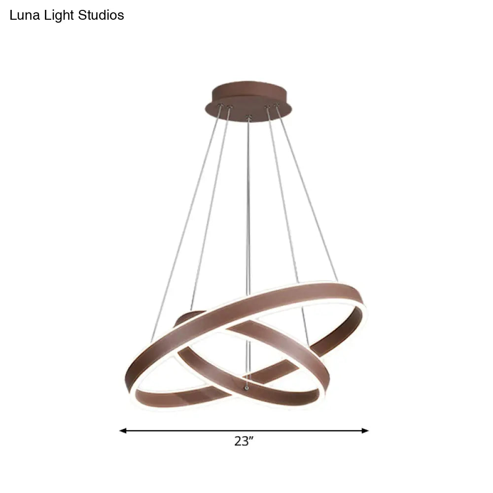 Led Acrylic Hoop Shaped Pendant Chandelier For Living Room - Simplicity Brown 1/2/3-Tiered Design