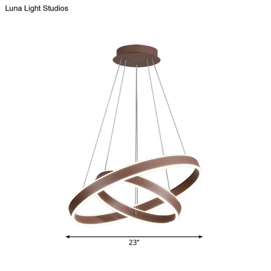 Led Acrylic Hoop Shaped Pendant Chandelier For Living Room - Simplicity Brown 1/2/3-Tiered Design