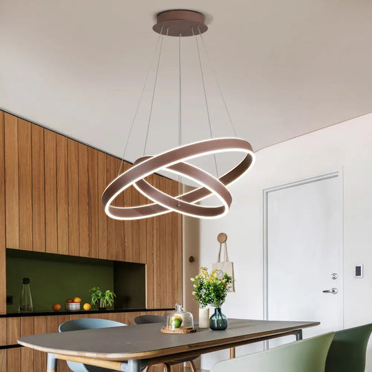 Led Acrylic Hoop Shaped Pendant Chandelier For Living Room - Simplicity Brown 1/2/3-Tiered Design /