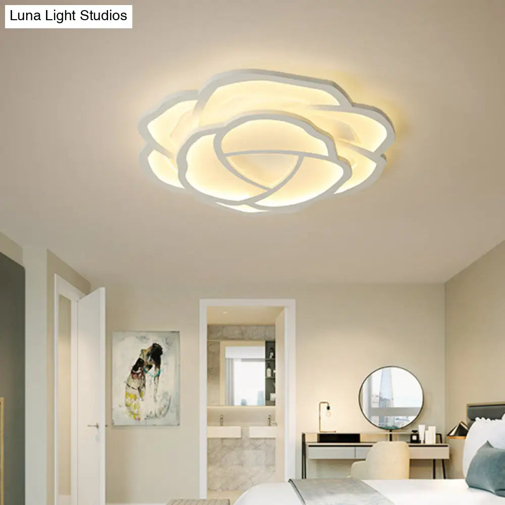 Led Acrylic Shaded Rose Flush Mount Ceiling Lamp - Simplicity Bedroom Light (16/20.5) In Warm/White