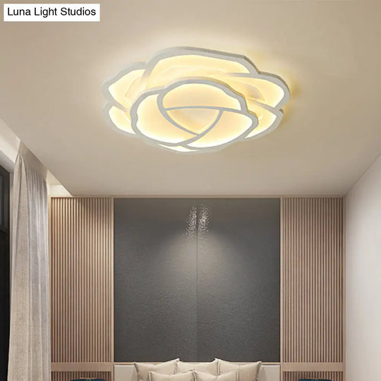 Led Acrylic Shaded Rose Flush Mount Ceiling Lamp - Simplicity Bedroom Light (16/20.5) In Warm/White