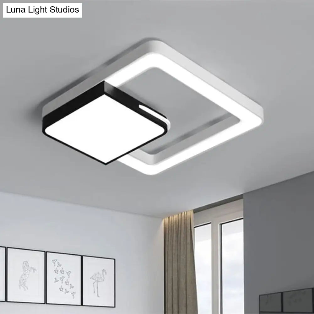 Led Acrylic Square Flush Mount Light: Modern White And Black Ceiling Lamp For Bedroom