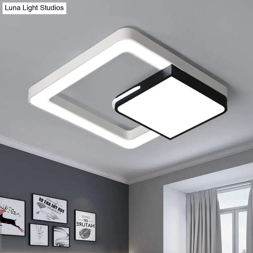 Led Acrylic Square Flush Mount Light: Modern White And Black Ceiling Lamp For Bedroom