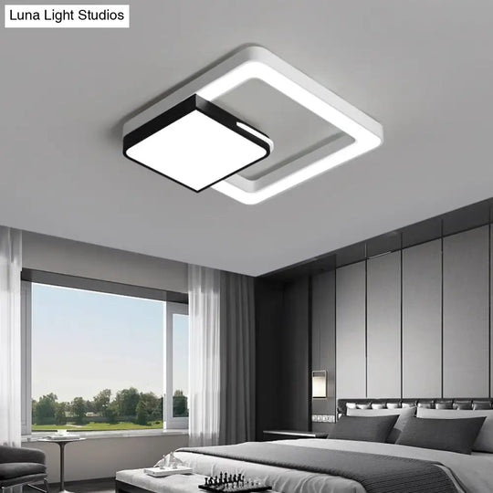 Led Acrylic Square Flush Mount Light: Modern White And Black Ceiling Lamp For Bedroom