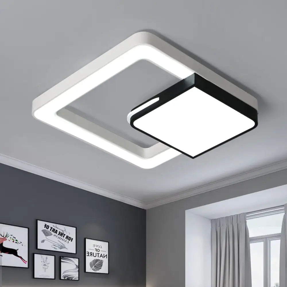Led Acrylic Square Flush Mount Light: Modern White And Black Ceiling Lamp For Bedroom Black - White