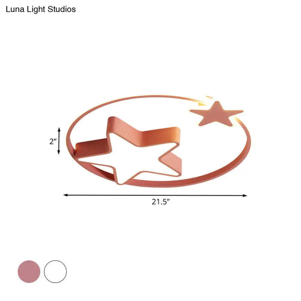 Led Acrylic Star Flush Mount Light - White/Pink Ceiling Fixture For Bedroom
