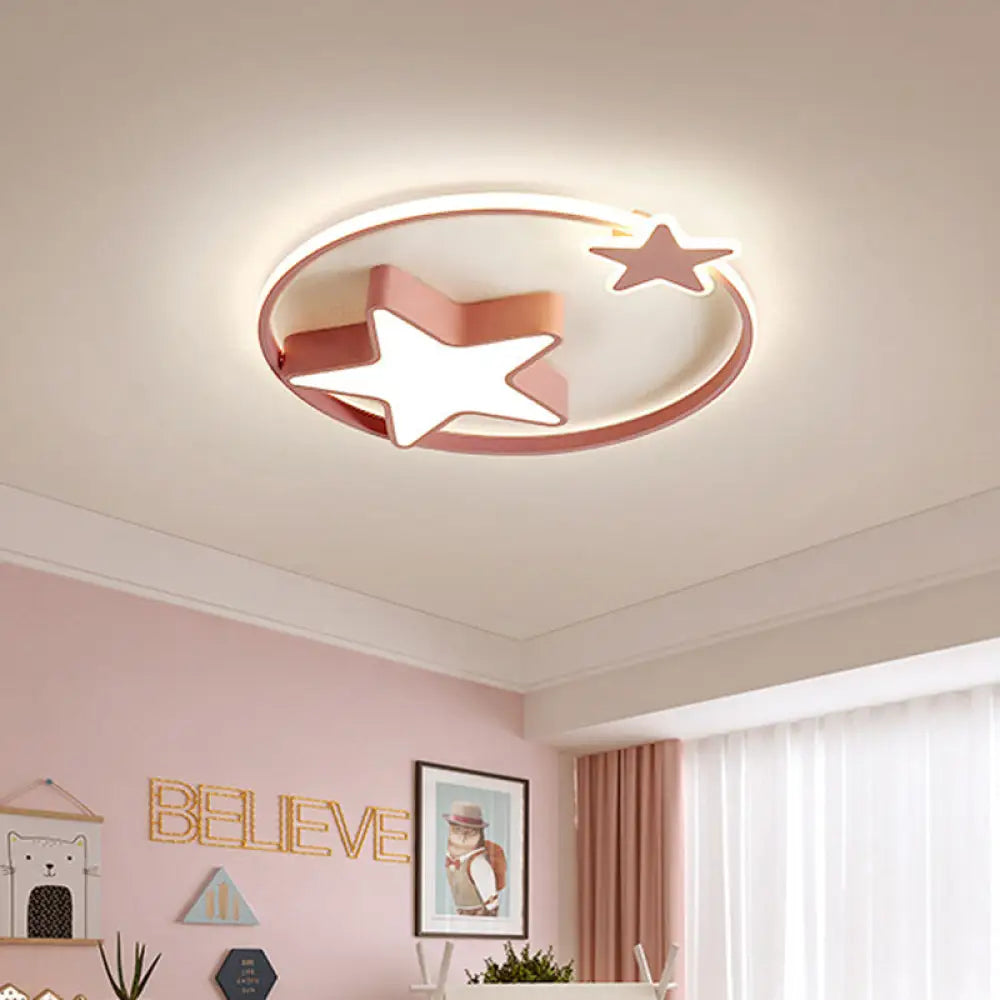 Led Acrylic Star Flush Mount Light - White/Pink Ceiling Fixture For Bedroom Pink