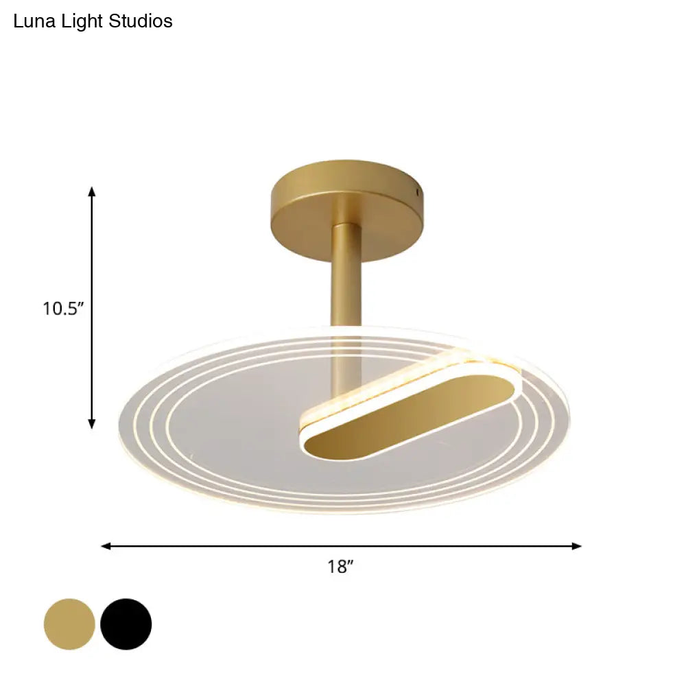 Led Acrylic Time Clock Flush Mount Ceiling Light For Bedroom - Black/Gold Simplicity