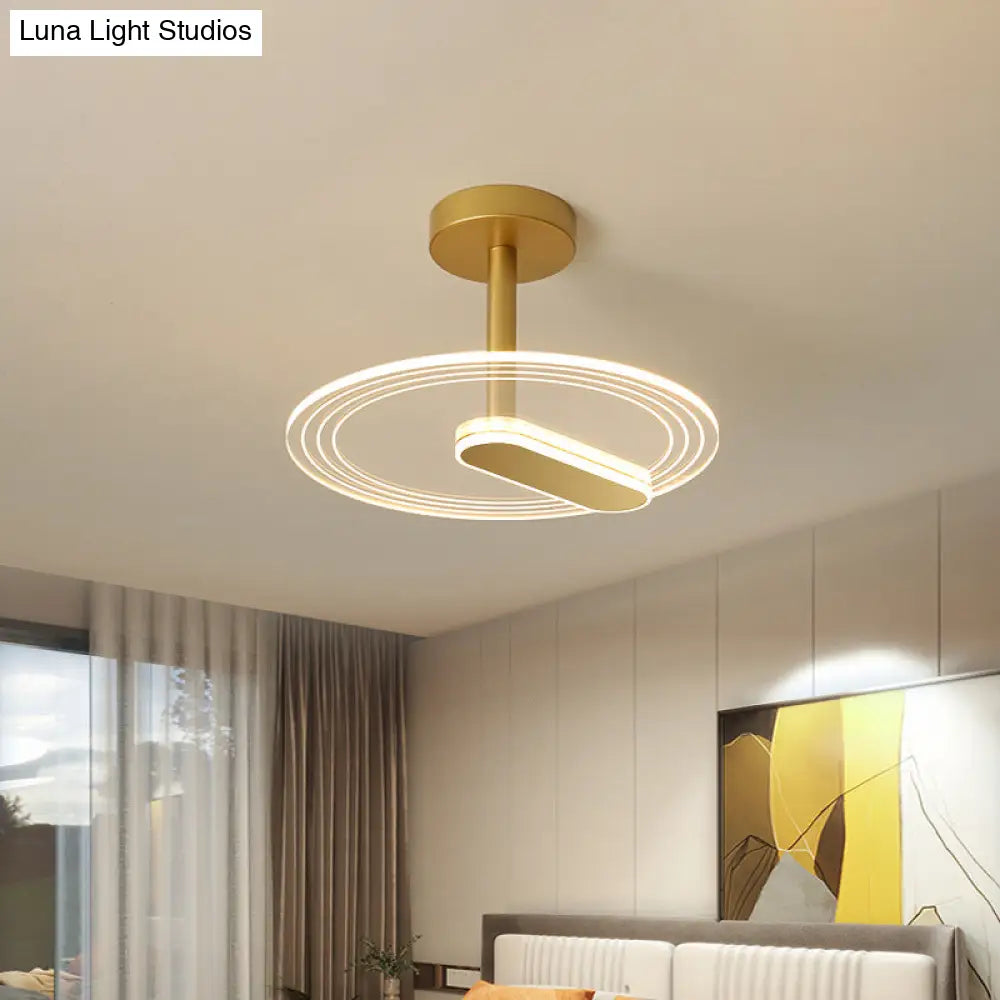 Led Acrylic Time Clock Flush Mount Ceiling Light For Bedroom - Black/Gold Simplicity