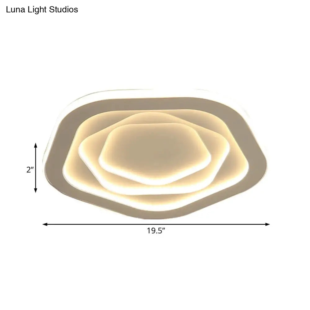 Led Acrylic White Pentagon Flush Ceiling Light - 16/19.5/23.5 With Warm/White