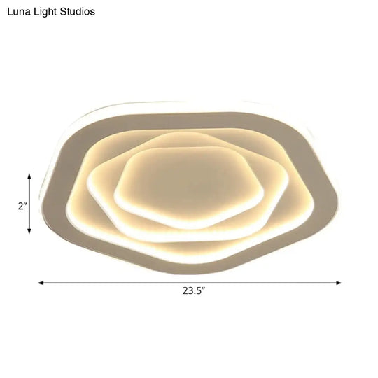 Led Acrylic White Pentagon Flush Ceiling Light - 16/19.5/23.5’ With Warm/White