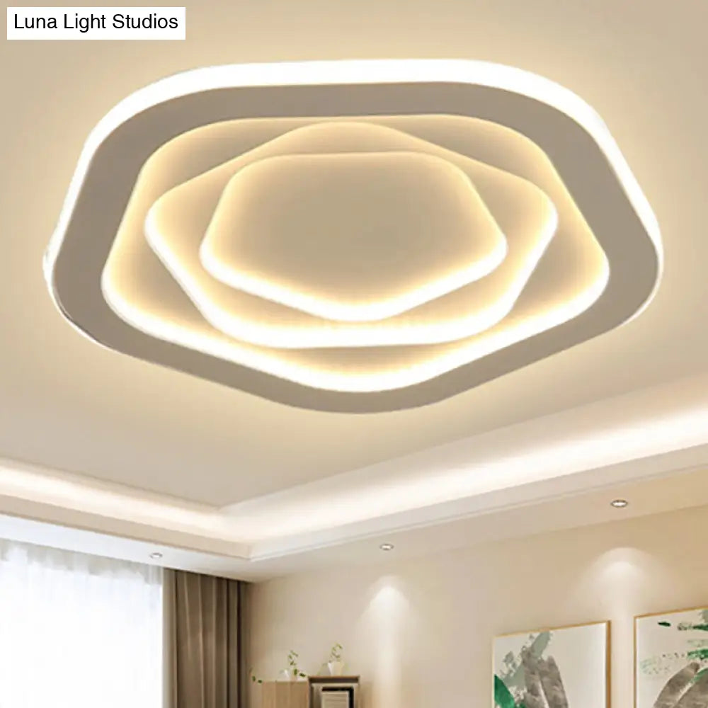 Led Acrylic White Pentagon Flush Ceiling Light - 16/19.5/23.5 With Warm/White