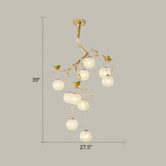 Led Ball Tree Chandelier: Artistic Gold Hanging Lamp With Bird Decor Aluminum Wire 10 / Third Gear