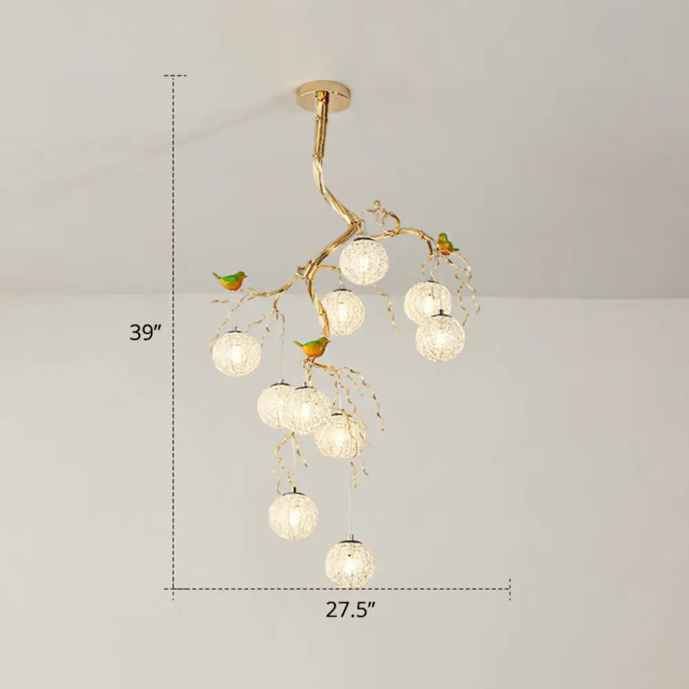Led Ball Tree Chandelier: Artistic Gold Hanging Lamp With Bird Decor Aluminum Wire 10 / Warm