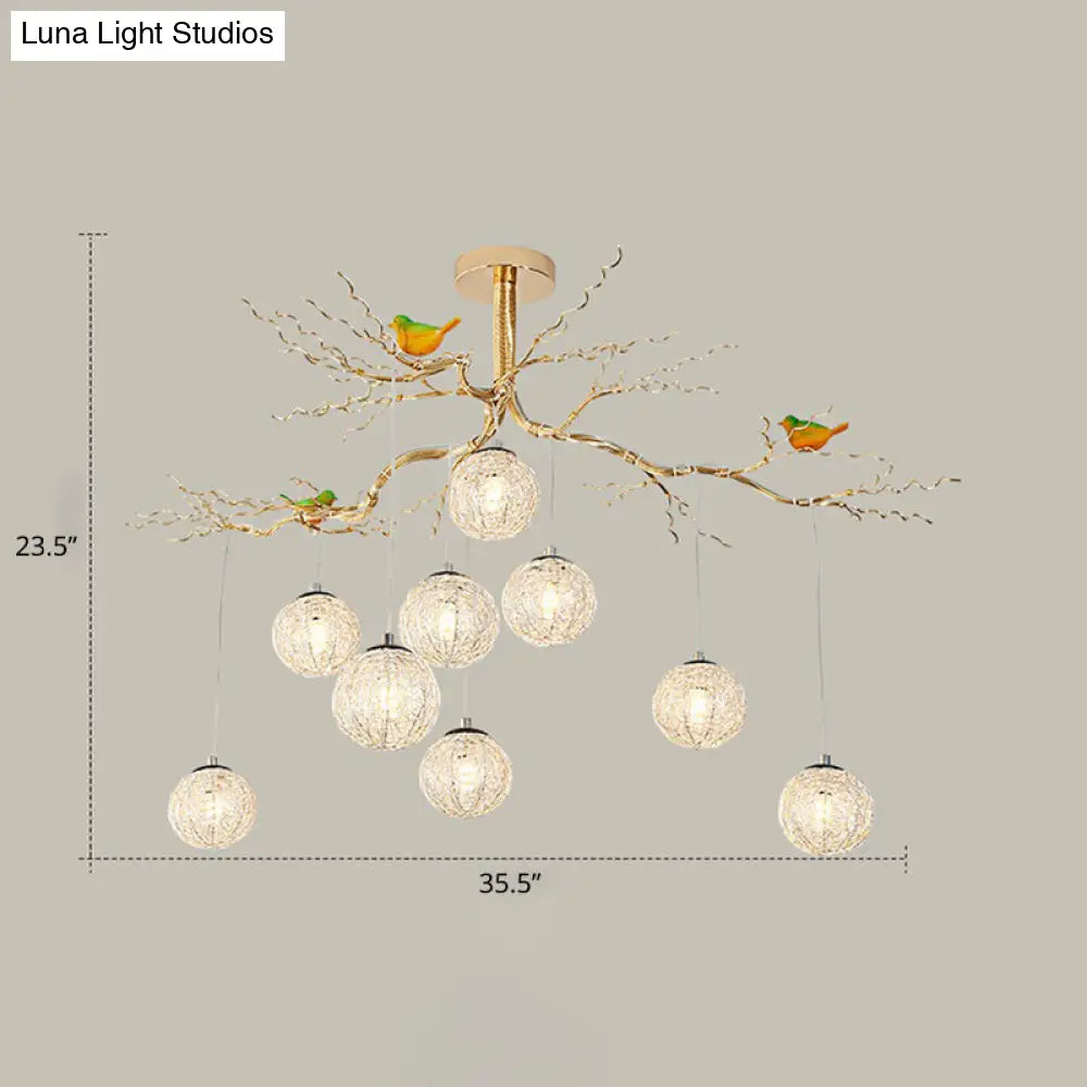 Led Chandelier - Stylish Aluminum Wire Gold Hanging Lamp With Bird Decor 9 / Third Gear