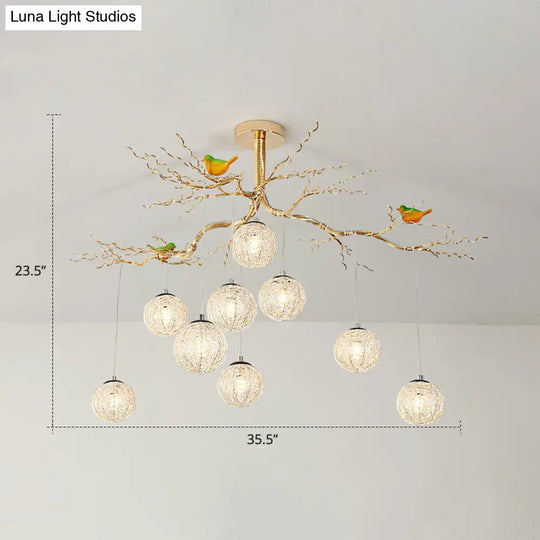 Led Chandelier - Stylish Aluminum Wire Gold Hanging Lamp With Bird Decor 9 / Warm