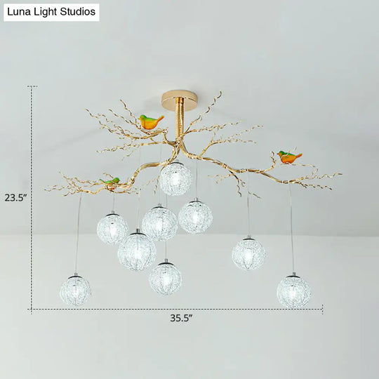 Led Chandelier - Stylish Aluminum Wire Gold Hanging Lamp With Bird Decor 9 / White