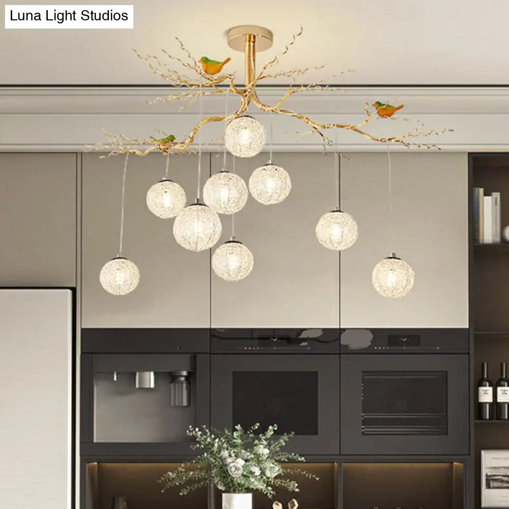 Led Chandelier - Stylish Aluminum Wire Gold Hanging Lamp With Bird Decor