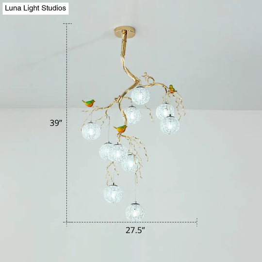 Led Chandelier - Stylish Aluminum Wire Gold Hanging Lamp With Bird Decor 10 / White