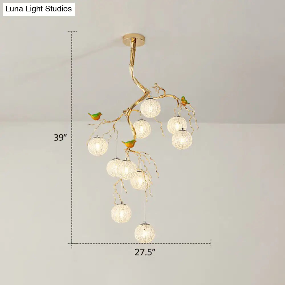 Led Chandelier - Stylish Aluminum Wire Gold Hanging Lamp With Bird Decor 10 / Warm