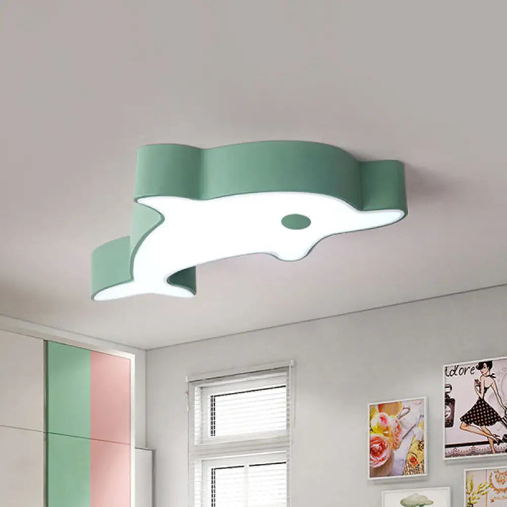 Led Bedroom Ceiling Flush Mount Dolphin Acrylic Shade Light In Cartoon Grey/Blue/Green Finish Green