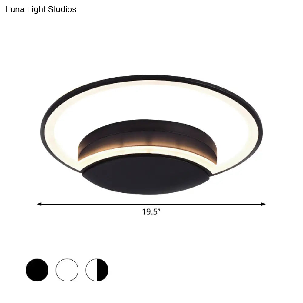 Led Bedroom Ceiling Light - 16/19.5/23.5 Wide Circle Acrylic Shade In White/Black Warm/White