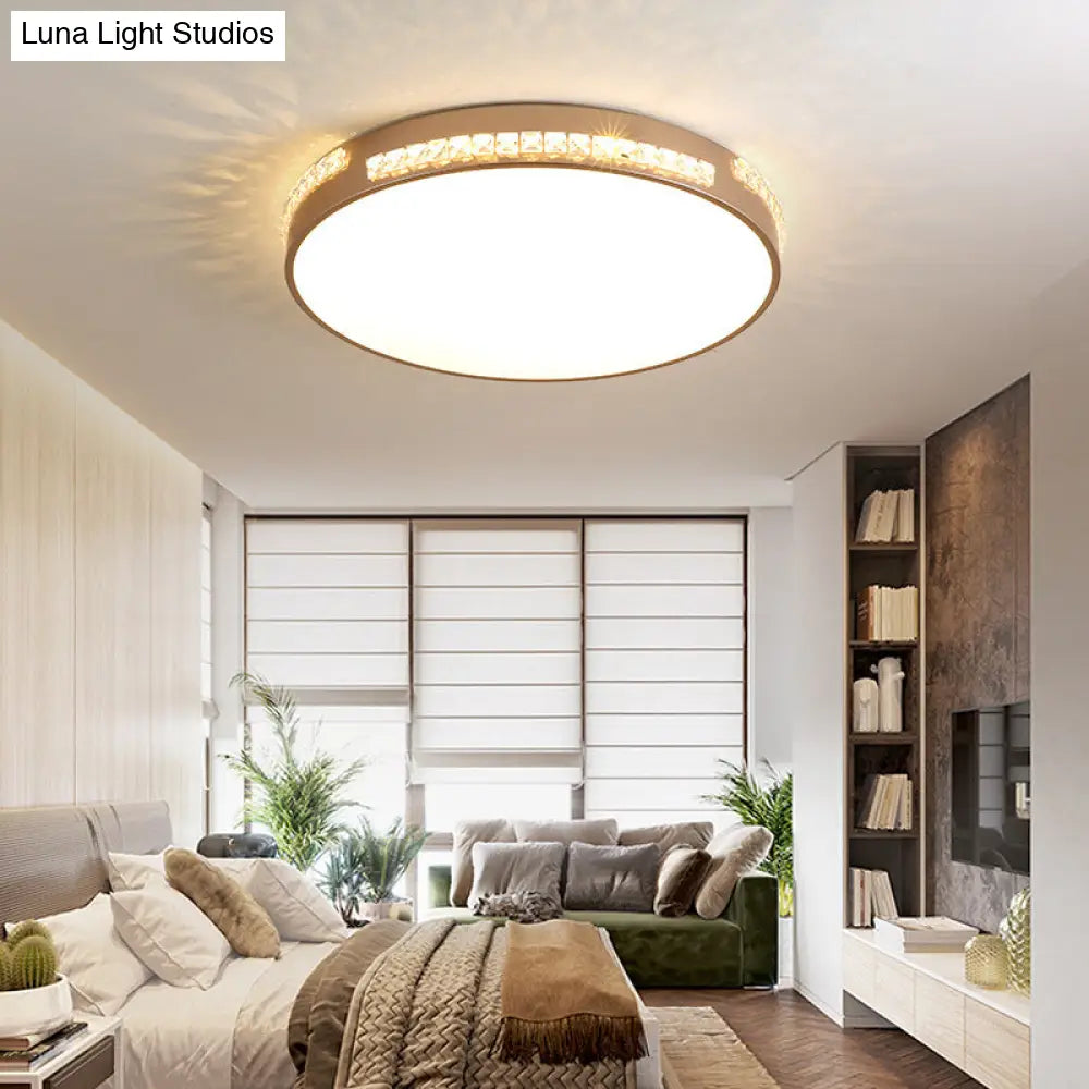 Led Bedroom Ceiling Light Fixture - Gold Flush Mount With Crystal Drum Shade (18”/21.5”) Warm/3