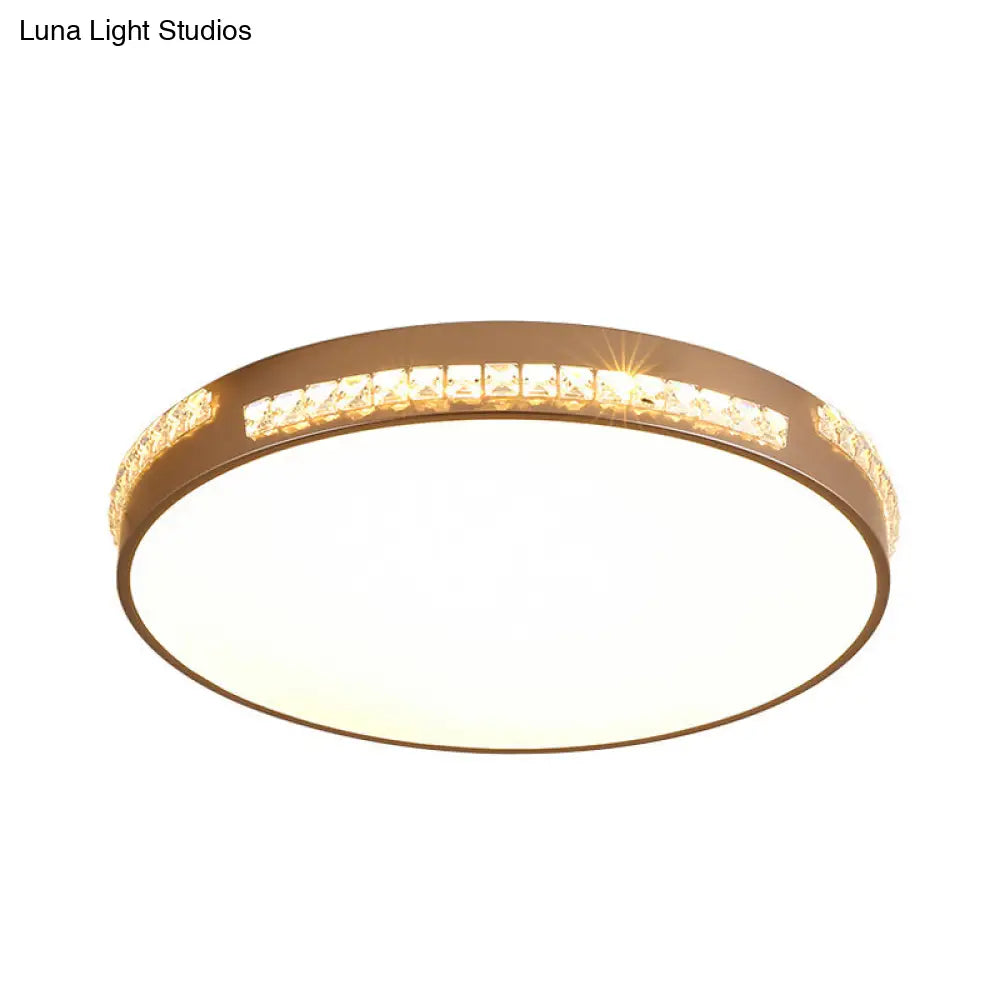Led Bedroom Ceiling Light Fixture - Gold Flush Mount With Crystal Drum Shade (18”/21.5”) Warm/3