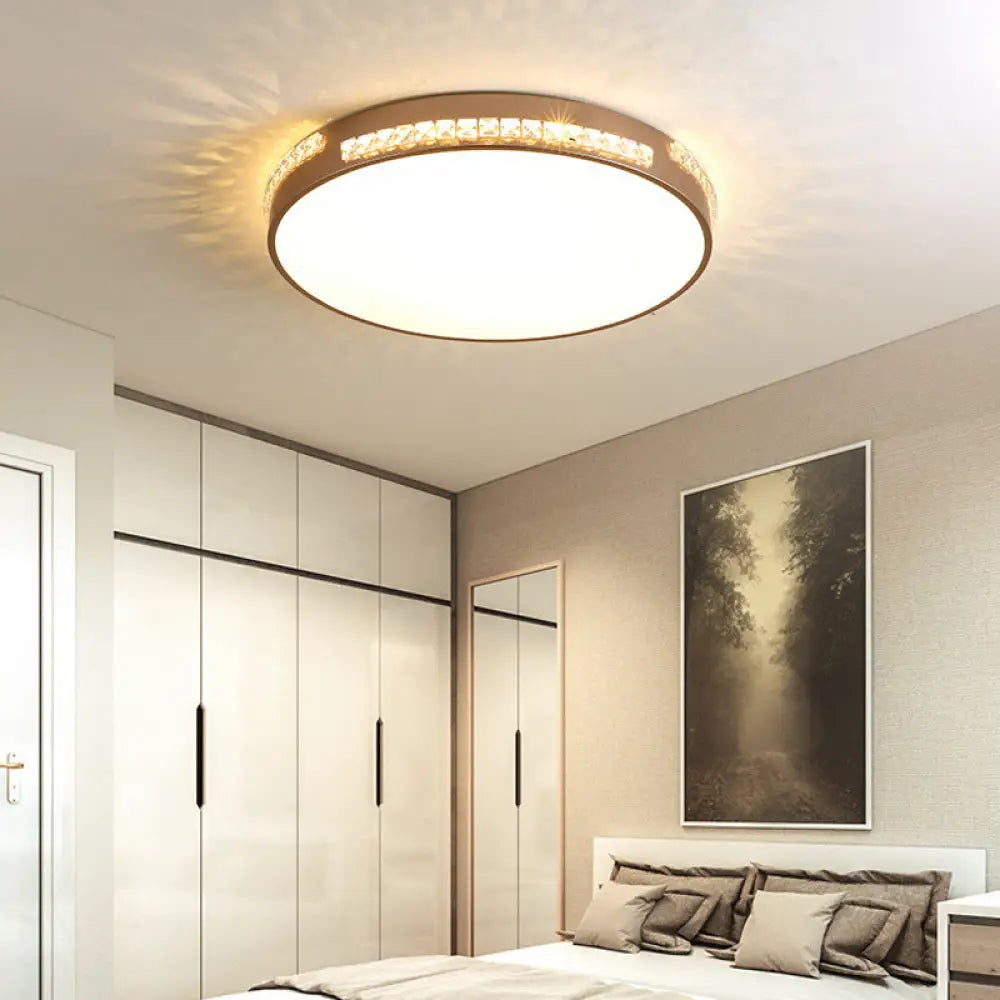 Led Bedroom Ceiling Light Fixture - Gold Flush Mount With Crystal Drum Shade (18”/21.5”) Warm/3