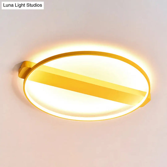Led Bedroom Ceiling Light - Kids Modern Semi Flush With Acrylic Ring Yellow / 18 Third Gear