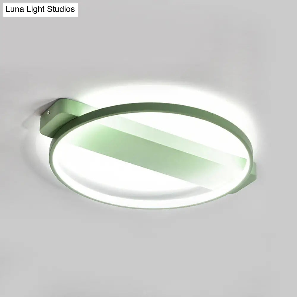 Led Bedroom Ceiling Light - Kids Modern Semi Flush With Acrylic Ring Green / 18 Third Gear