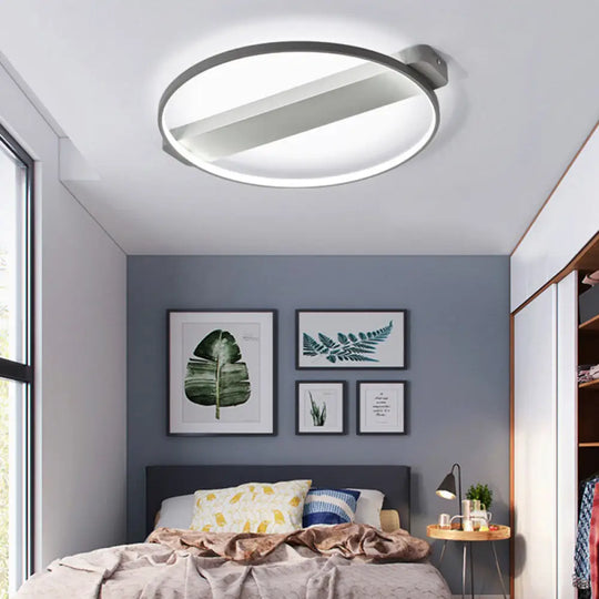 Led Bedroom Ceiling Light - Kid’s Modern Semi Flush With Acrylic Ring Grey / 18’ Third Gear