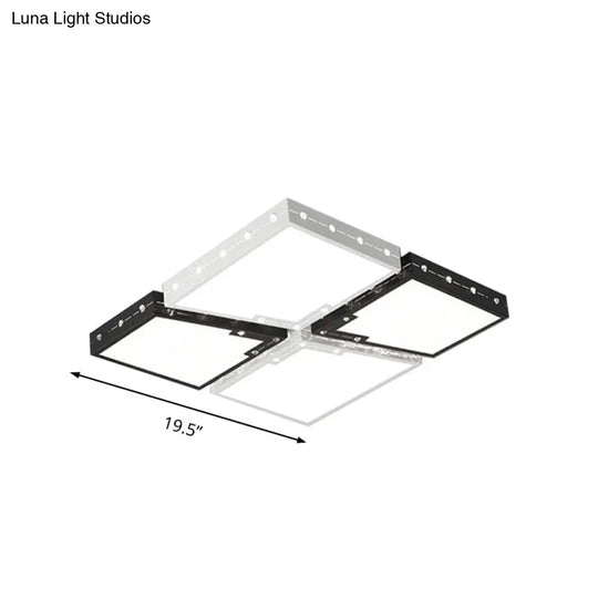 Led Bedroom Ceiling Light: Square Black Acrylic Shade Flush Mount Warm/White Light 19.5/23.5 Width