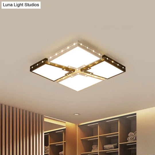 Led Bedroom Ceiling Light: Square Black Acrylic Shade Flush Mount Warm/White Light 19.5’/23.5’ Width