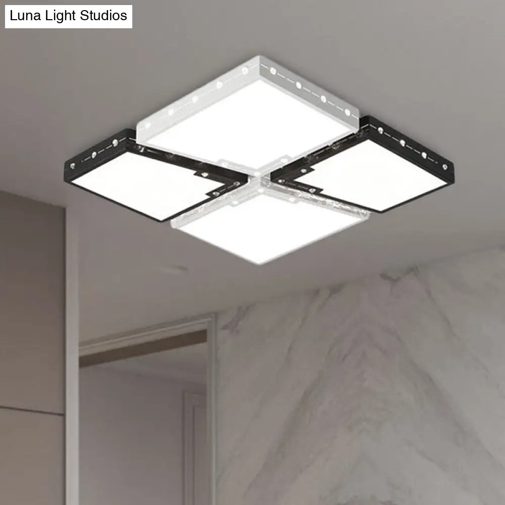 Led Bedroom Ceiling Light: Square Black Acrylic Shade Flush Mount Warm/White Light 19.5/23.5 Width