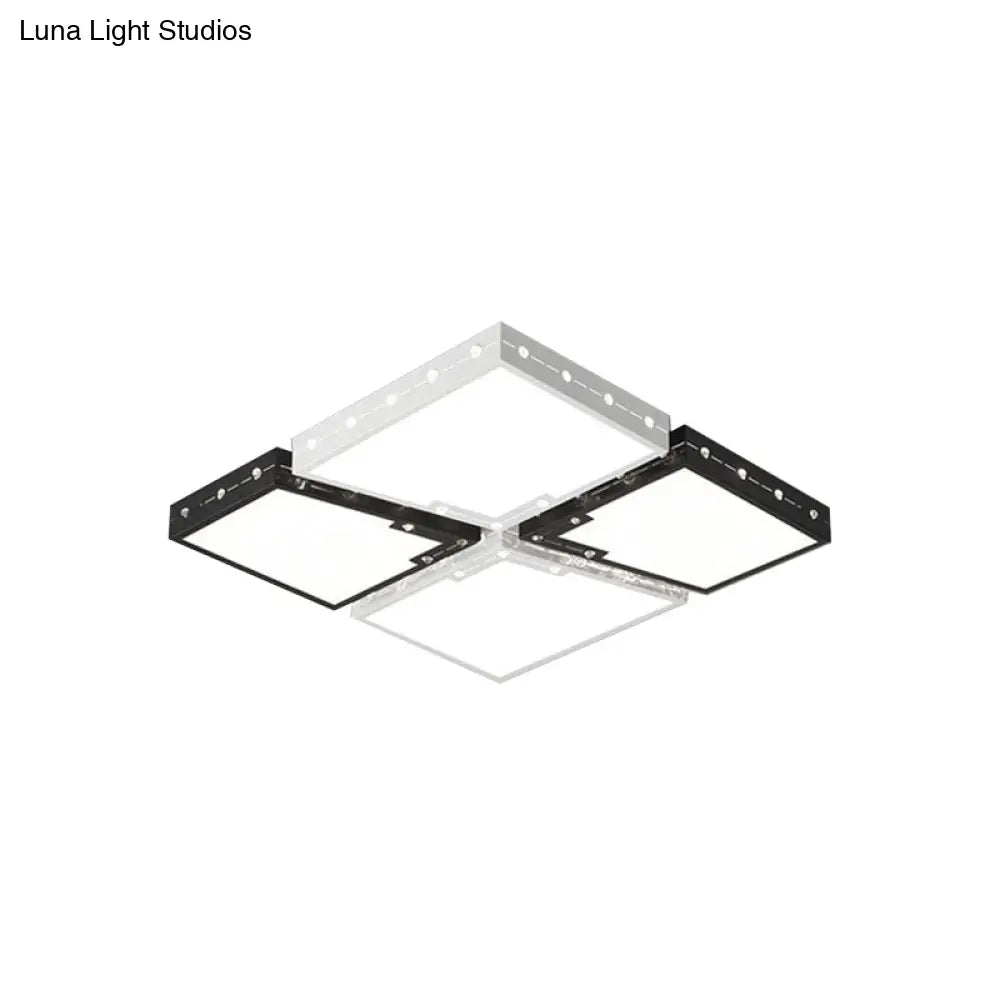 Led Bedroom Ceiling Light: Square Black Acrylic Shade Flush Mount Warm/White Light 19.5’/23.5’ Width