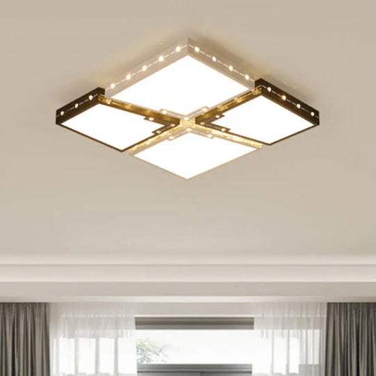Led Bedroom Ceiling Light: Square Black Acrylic Shade Flush Mount Warm/White Light 19.5’/23.5’