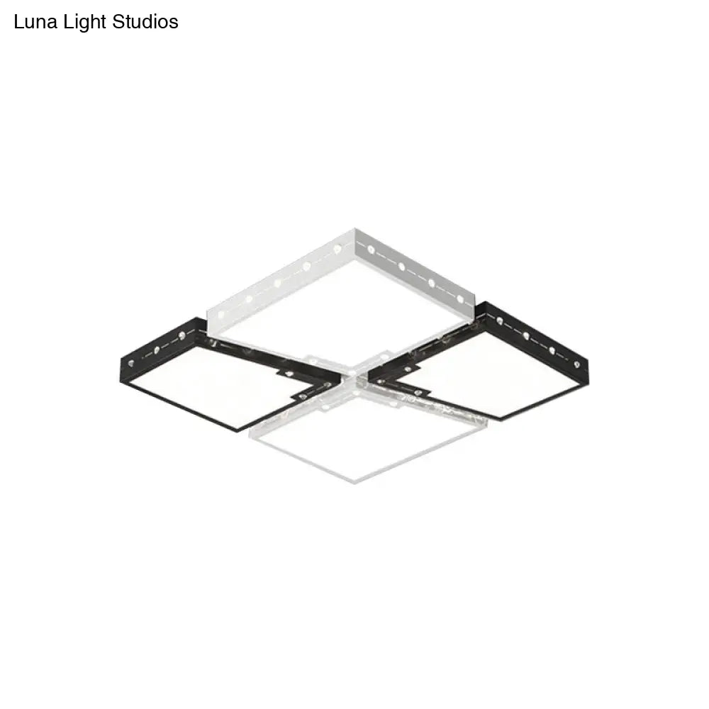 Led Bedroom Ceiling Light: Square Black Acrylic Shade Flush Mount Warm/White Light 19.5/23.5 Width