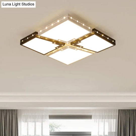 Led Bedroom Ceiling Light: Square Black Acrylic Shade Flush Mount Warm/White Light 19.5/23.5 Width /
