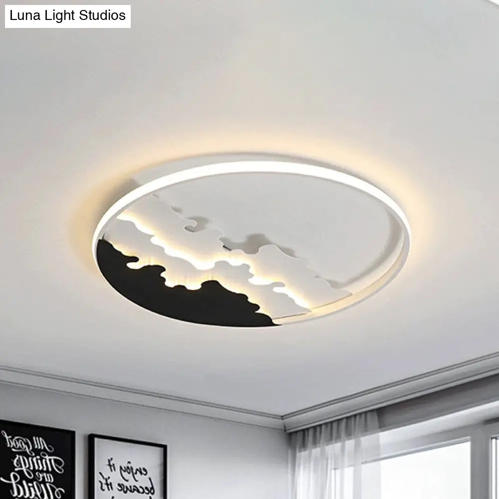Led Bedroom Flush Light - 16/19.5/23.5 Dia Ceiling Mounted Lamp In White/Black Warm/White Black / 16