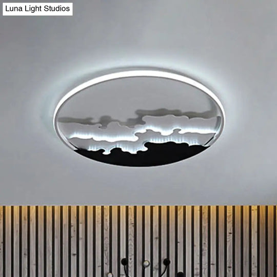 Led Bedroom Flush Light - 16/19.5/23.5 Dia Ceiling Mounted Lamp In White/Black Warm/White Black / 16