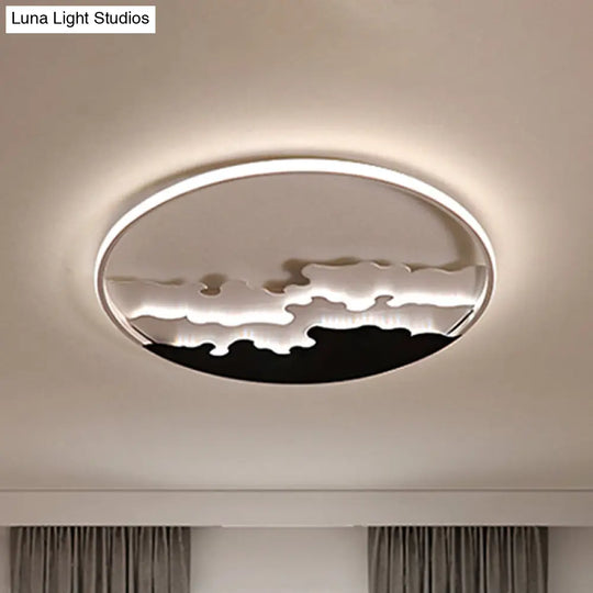 Led Bedroom Flush Light - 16’/19.5’/23.5’ Dia Ceiling Mounted Lamp In White/Black Warm/White