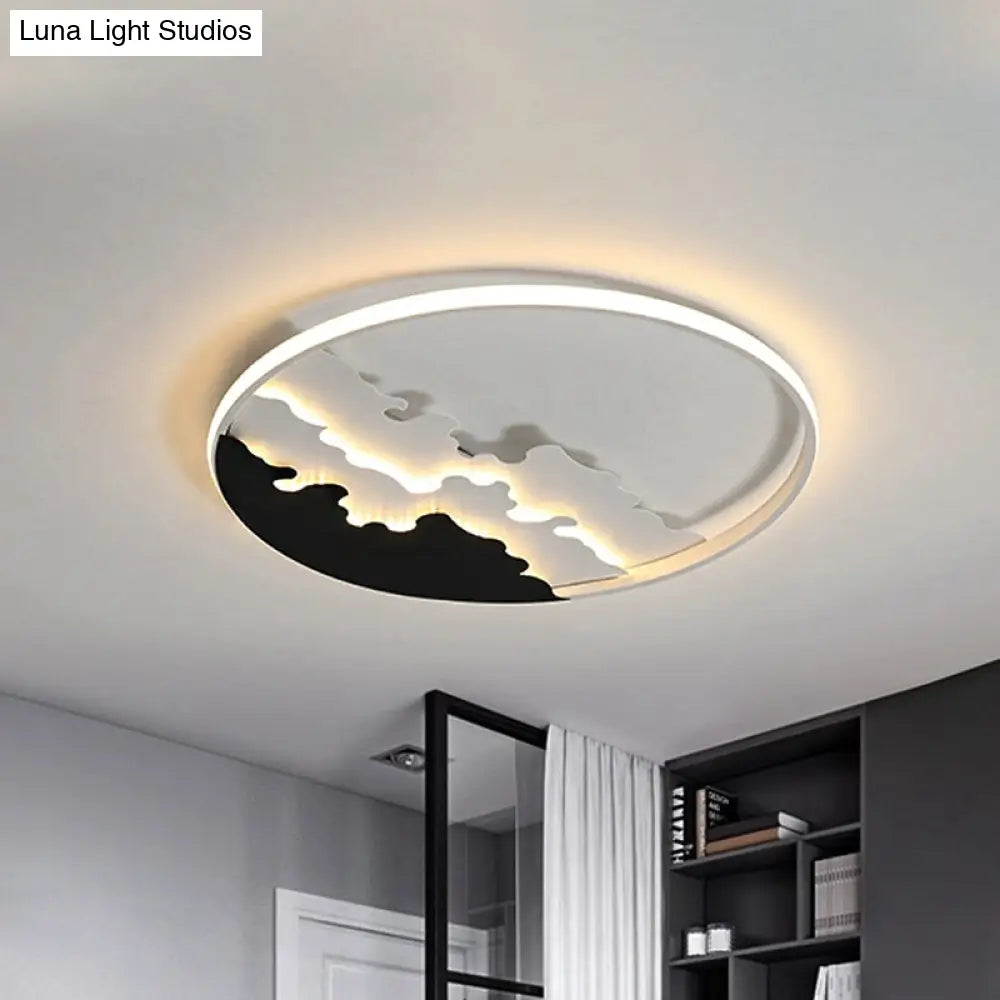 Led Bedroom Flush Light - 16/19.5/23.5 Dia Ceiling Mounted Lamp In White/Black Warm/White