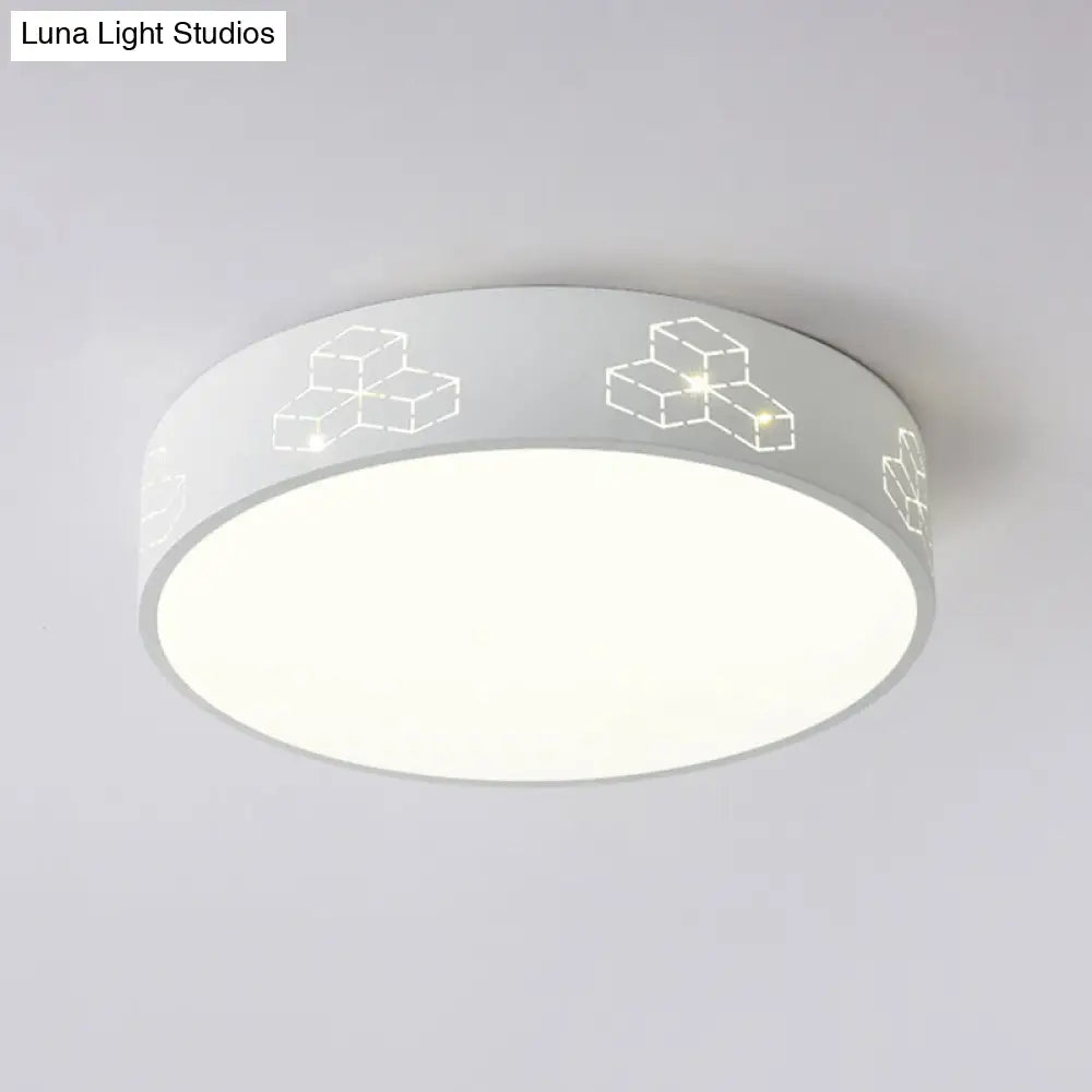 Led Bedroom Flush Mount Ceiling Fixture - Kids Pink/White/Blue Light With Fun Cutouts In Moon Star